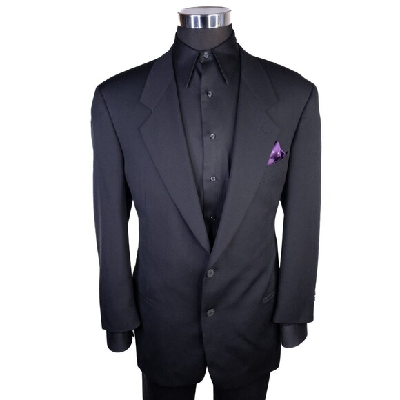 MANI Vintage Sport Coat Men Size 44R/S Solid Black 2 Button Wool Blazer - Picture 2 of 15